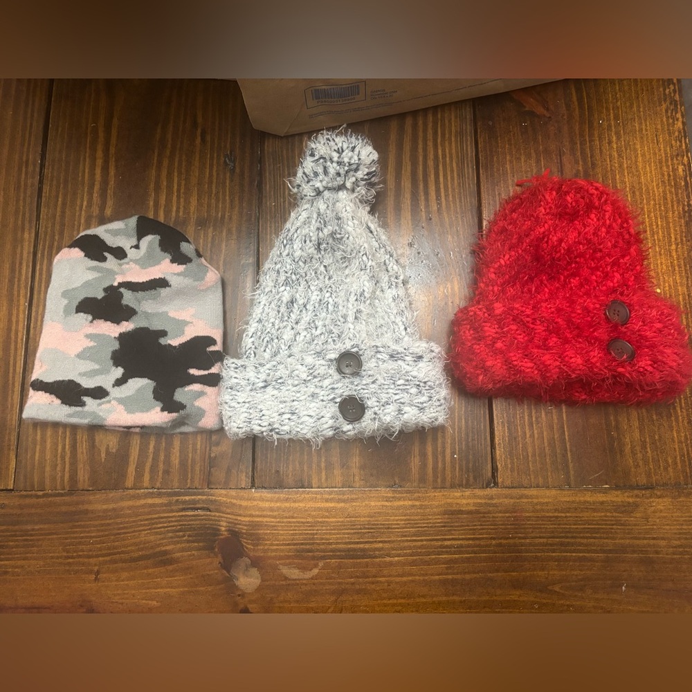 2 Simply Noelle & one kids hat- Gray, Red, and Camouflage